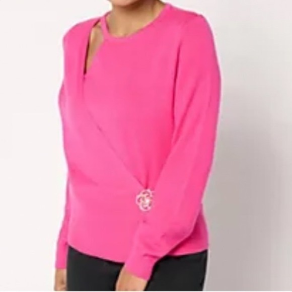 Fierce by Mally Sweaters - Mally Roncal Fierce By Mally Hot Pink Cut Out Sweater Rose Brooch 2X NWOT